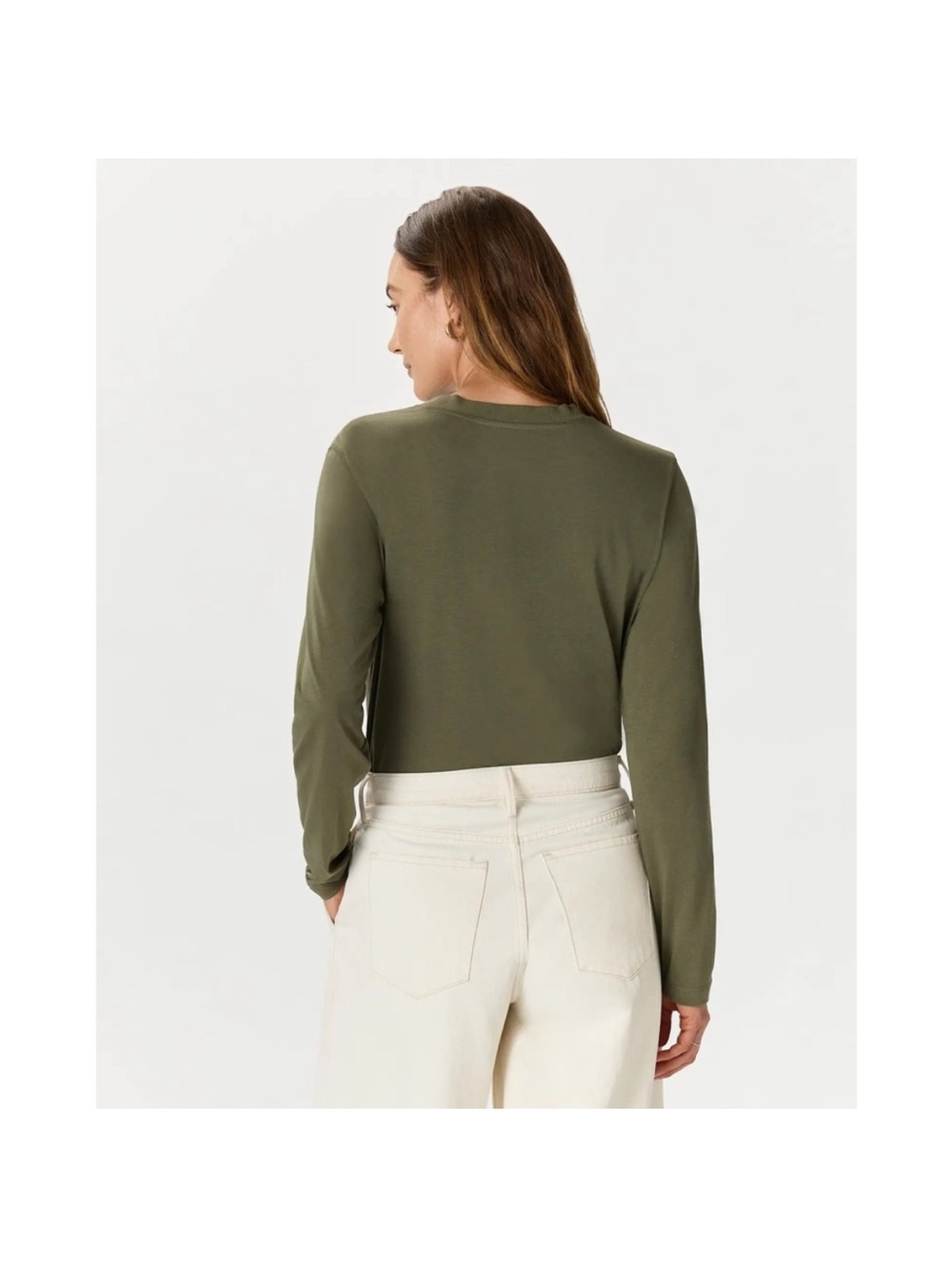 Quince Cotton Modal Relaxed Long Sleeve Tee Dark Olive Medium - Picture 2 of 8
